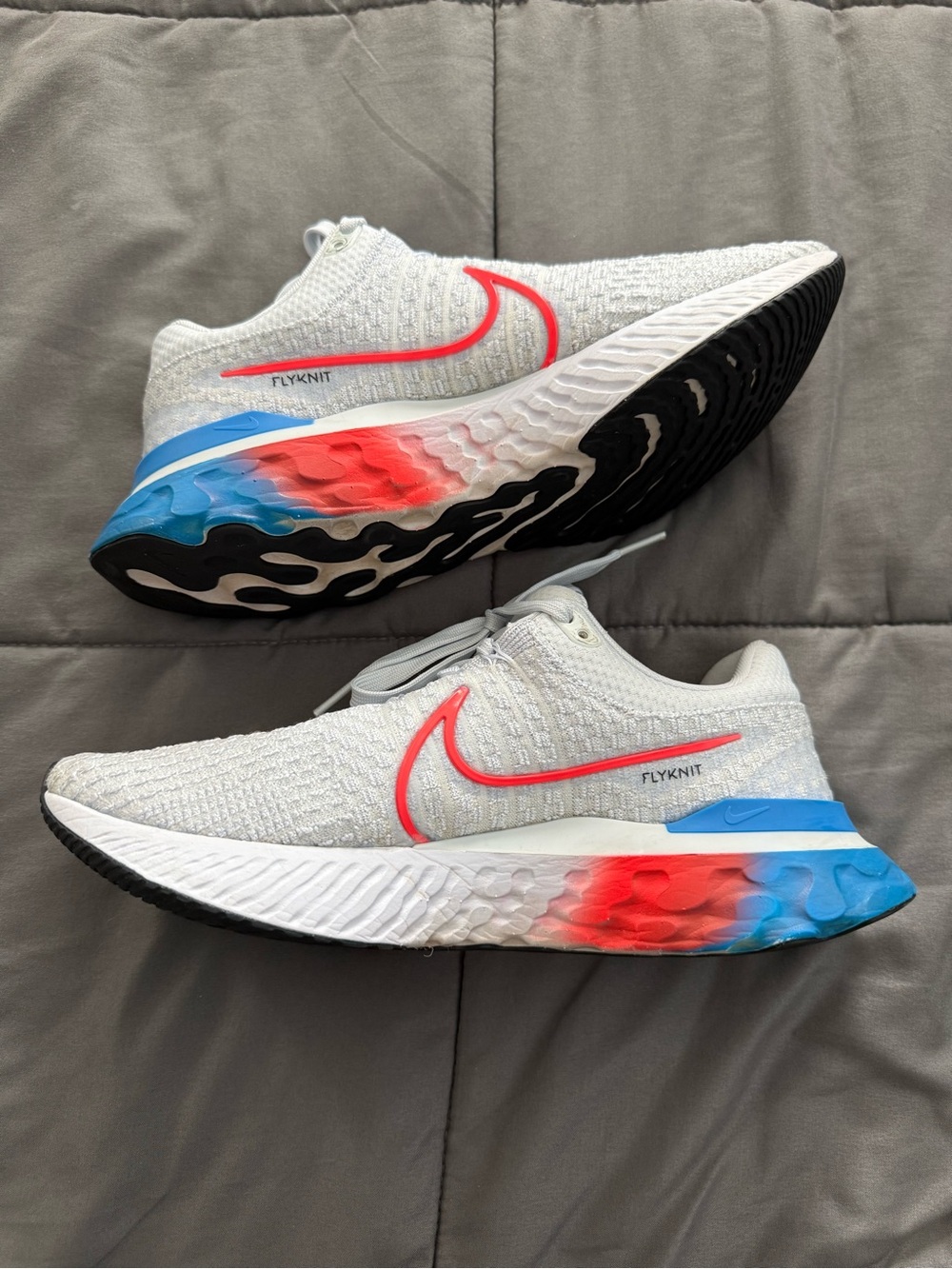 Nike React Infinity Run Flyknit 3 Running Shoes Gray Red Blue Womens 9.5